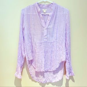 J Crew Puckered Gingham Pullover Gauze Blouse